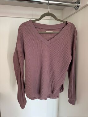 Madewell Waffle-Knit V-Neck Top - Dusty Purple/Mauve